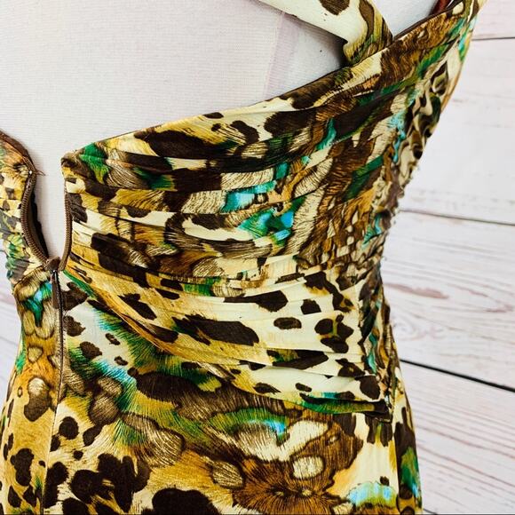 Animal print with teal beaded front slit ruched - Picture 7 of 8